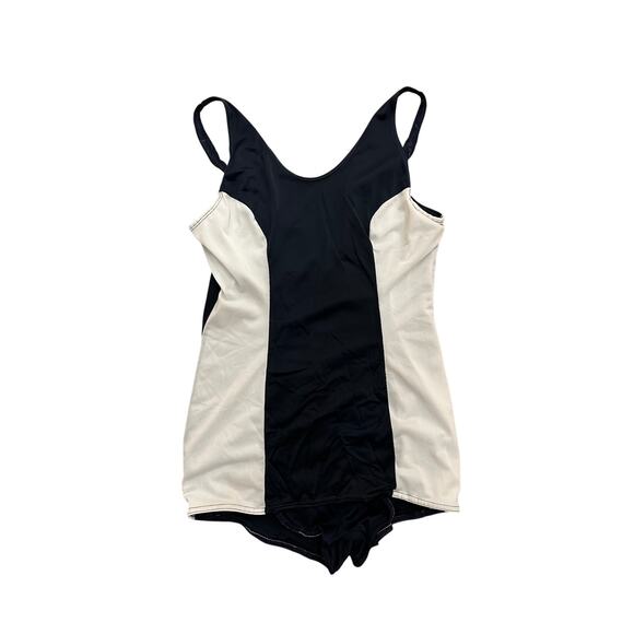 1960s Navy White One Piece Swimsuit Large - Picture 1 of 5